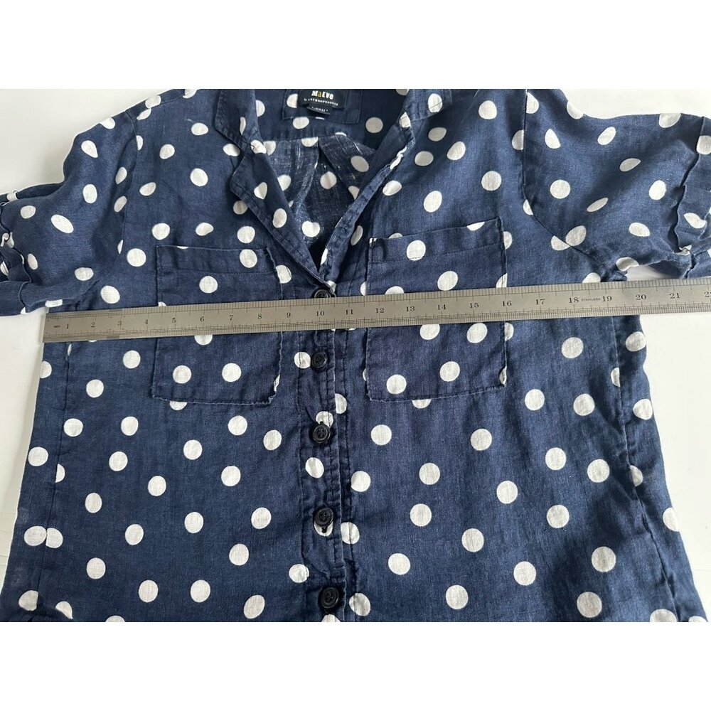 Anthropologie Maeve Women Button Down Shirt Top Surf Linen Navy Dot XS Casual - Picture 8 of 10